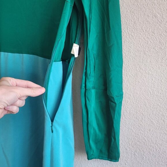 Diane von Furstenberg Dress Womens 2 Green Blue Evelina Long Sleeve Silk Skater - Picture 7 of 15